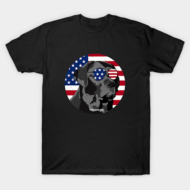 Dog American Flag with American Flag Glasses T-Shirt by tractordog